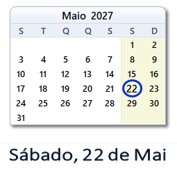 22 Maio 2027 calendario