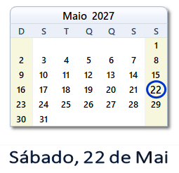 22 Maio 2027 calendario