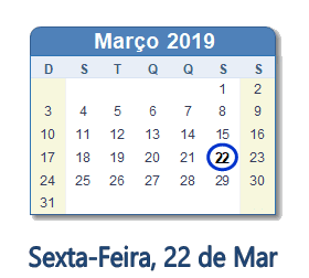 22 Março 2019 calendario