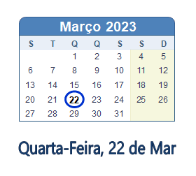 22 Março 2023 calendario
