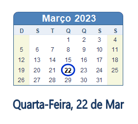 22 Março 2023 calendario