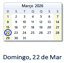 22 Março 2026 calendario