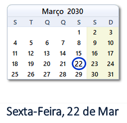 22 Março 2030 calendario
