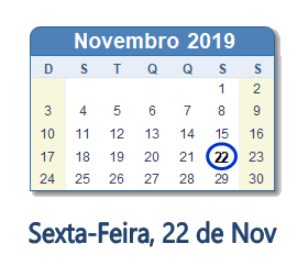 22 Novembro 2019 calendario