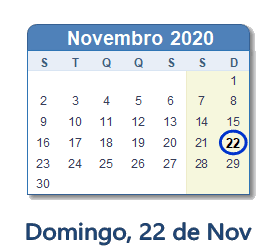 22 Novembro 2020 calendario