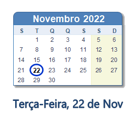 22 Novembro 2022 calendario