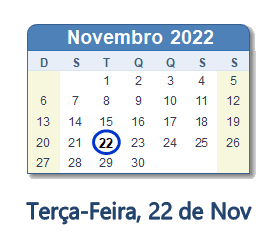 22 Novembro 2022 calendario