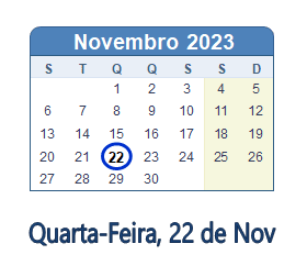 22 Novembro 2023 calendario