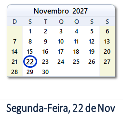 22 Novembro 2027 calendario