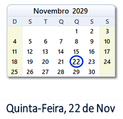 22 Novembro 2029 calendario