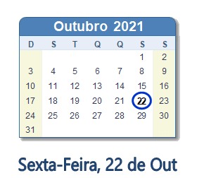 22 Outubro 2021 calendario