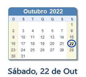 22 Outubro 2022 calendario