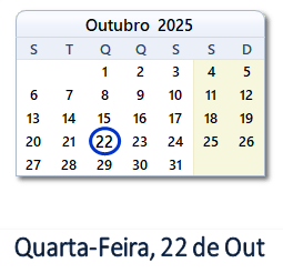 22 Outubro 2025 calendario