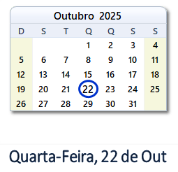 22 Outubro 2025 calendario