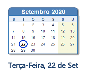 22 Setembro 2020 calendario