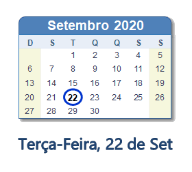 22 Setembro 2020 calendario