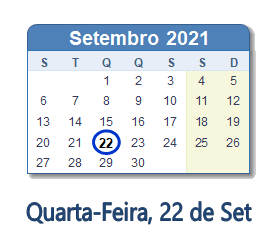 22 Setembro 2021 calendario