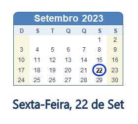 22 Setembro 2023 calendario