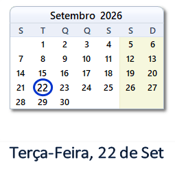 22 Setembro 2026 calendario