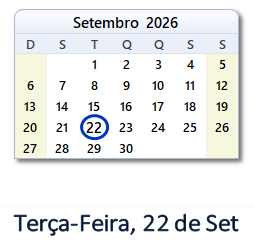 22 Setembro 2026 calendario