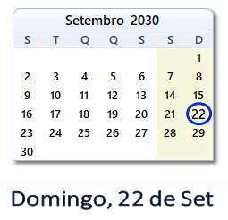 22 Setembro 2030 calendario