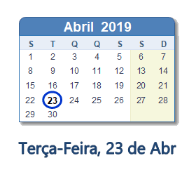 23 Abril 2019 calendario