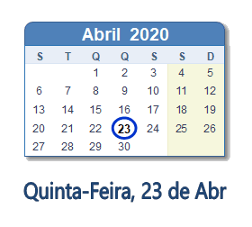 23 Abril 2020 calendario