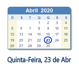 23 Abril 2020 calendario