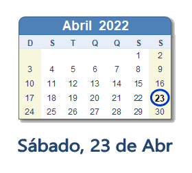 23 Abril 2022 calendario