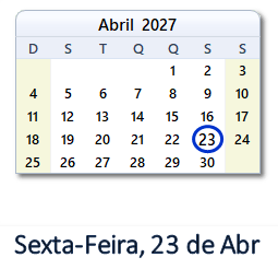 23 Abril 2027 calendario
