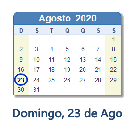 23 Agosto 2020 calendario