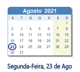 23 Agosto 2021 calendario
