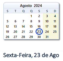 23 Agosto 2024 calendario