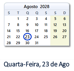 23 Agosto 2028 calendario