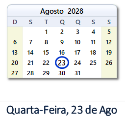 23 Agosto 2028 calendario