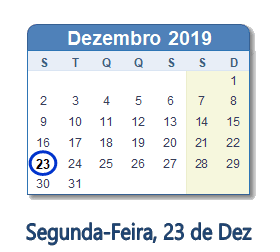 23 Dezembro 2019 calendario