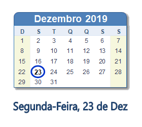 23 Dezembro 2019 calendario