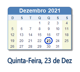 23 Dezembro 2021 calendario
