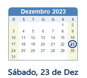 23 Dezembro 2023 calendario