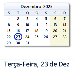 23 Dezembro 2025 calendario