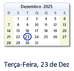 23 Dezembro 2025 calendario