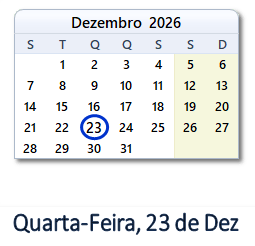 23 Dezembro 2026 calendario
