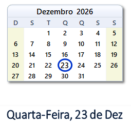 23 Dezembro 2026 calendario