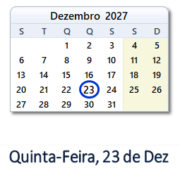 23 Dezembro 2027 calendario