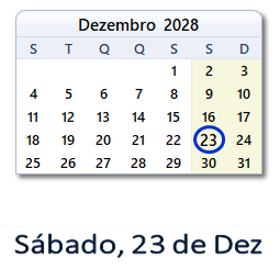 23 Dezembro 2028 calendario