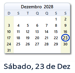 23 Dezembro 2028 calendario