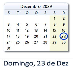 23 Dezembro 2029 calendario