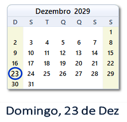 23 Dezembro 2029 calendario