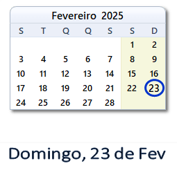 23 Fevereiro 2025 calendario