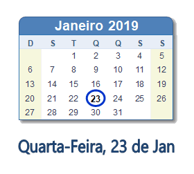23 Janeiro 2019 calendario